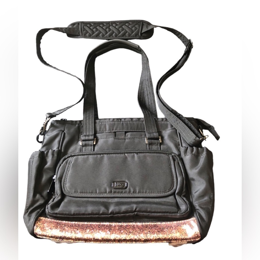 LUG Promenade Nylon Crossbody Bag Black 11X9 Diaper Travel Personal Bag Pockets